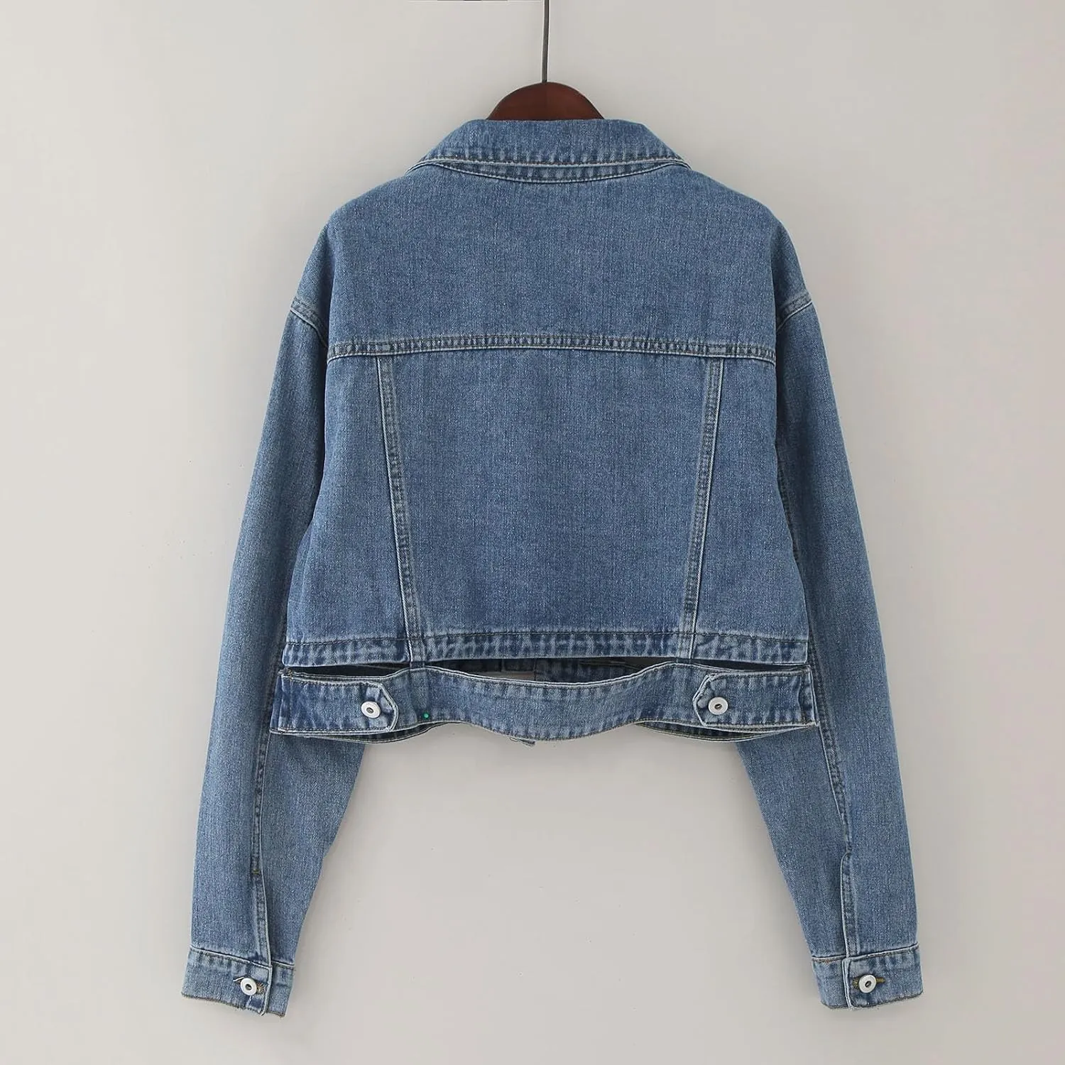Womens Cropped Denim Jackets Trendy Button Up Shacket Fall Spring Long Sleeve Jean Coats Retro Petite Denim Coat