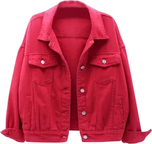 Womens Cropped Denim Jackets Trendy Button Up Shacket Fall Spring Long Sleeve Jean Coats Retro Petite Denim Coat