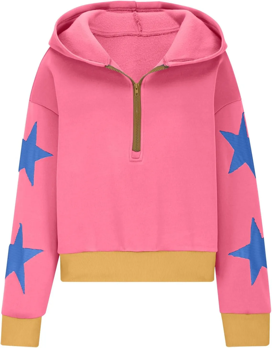Womens Cropped Oversized Hoodies Long Sleeve Half Zip Pullover Sweatshirts 2024 Fashion Outfits Cute Y2K Clothes