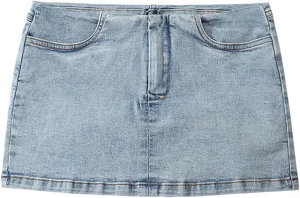 Women's Denim Mini Skort High Waisted Stretch Casual Jean Skirt Pockets