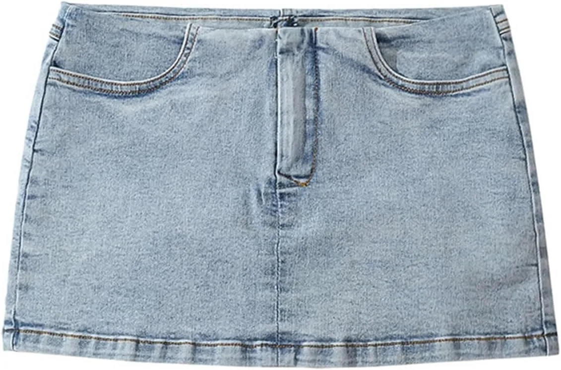 Women's Denim Mini Skort High Waisted Stretch Casual Jean Skirt Pockets