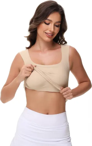 Women's Double-Layered Widened Square Neck Tank Top with Built-in Bra Pads Sleeveless Air Touch Fabric
