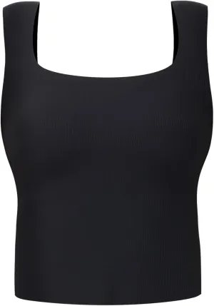 Women's Double-Layered Widened Square Neck Tank Top with Built-in Bra Pads Sleeveless Air Touch Fabric