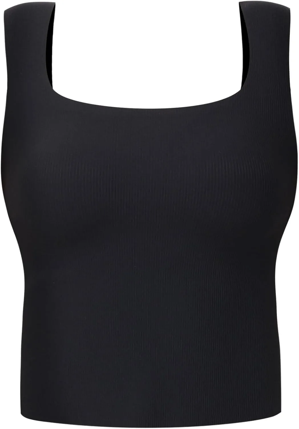 Women's Double-Layered Widened Square Neck Tank Top with Built-in Bra Pads Sleeveless Air Touch Fabric