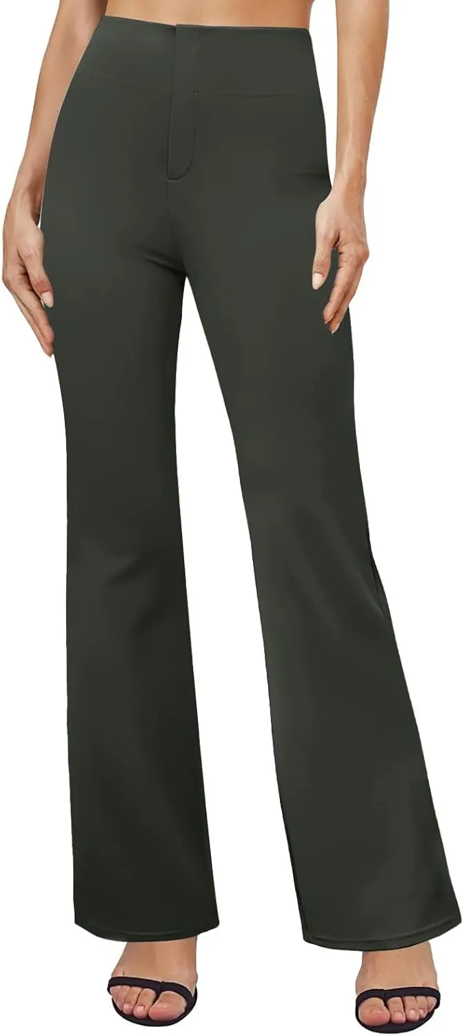 Womens Dress Pants Casual Stretchy High Waist Bell-Bottoms Slacks Business High Waist Bootcut Trousers with Pockets