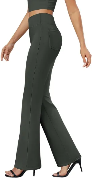 Womens Dress Pants Casual Stretchy High Waist Bell-Bottoms Slacks Business High Waist Bootcut Trousers with Pockets