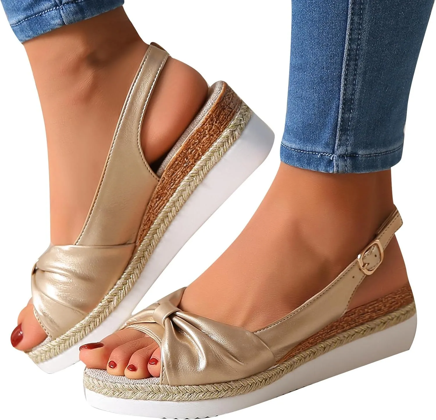 Womens Dress Sandals Plus Size Ankle Strap Buckle Black Sandal Wedge Casual Arch Support Comfortable Summer Shoes