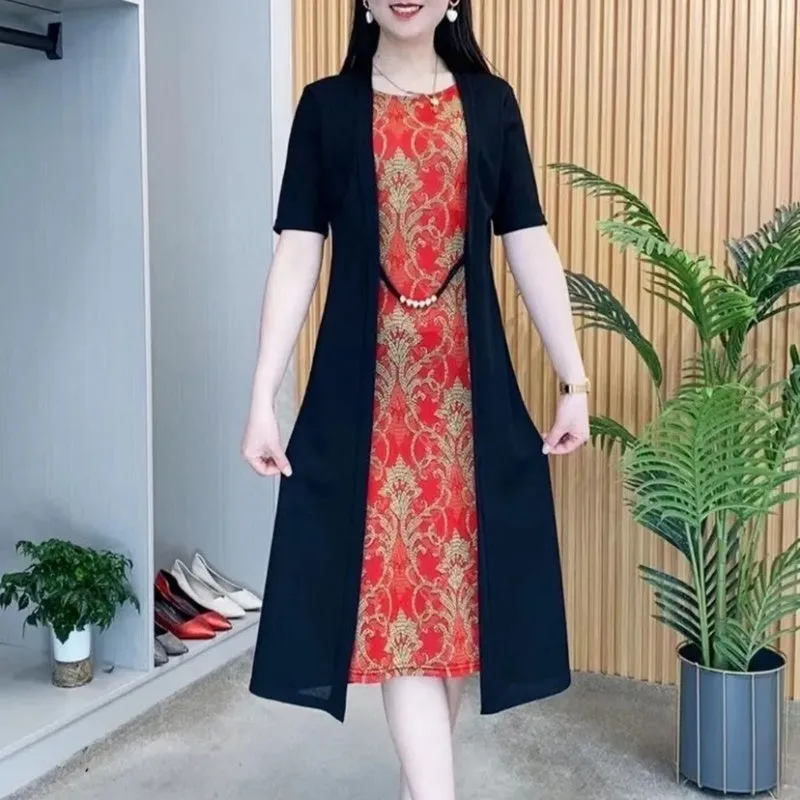 Women's Elegant Patchwork Fake 2-Piece Dress