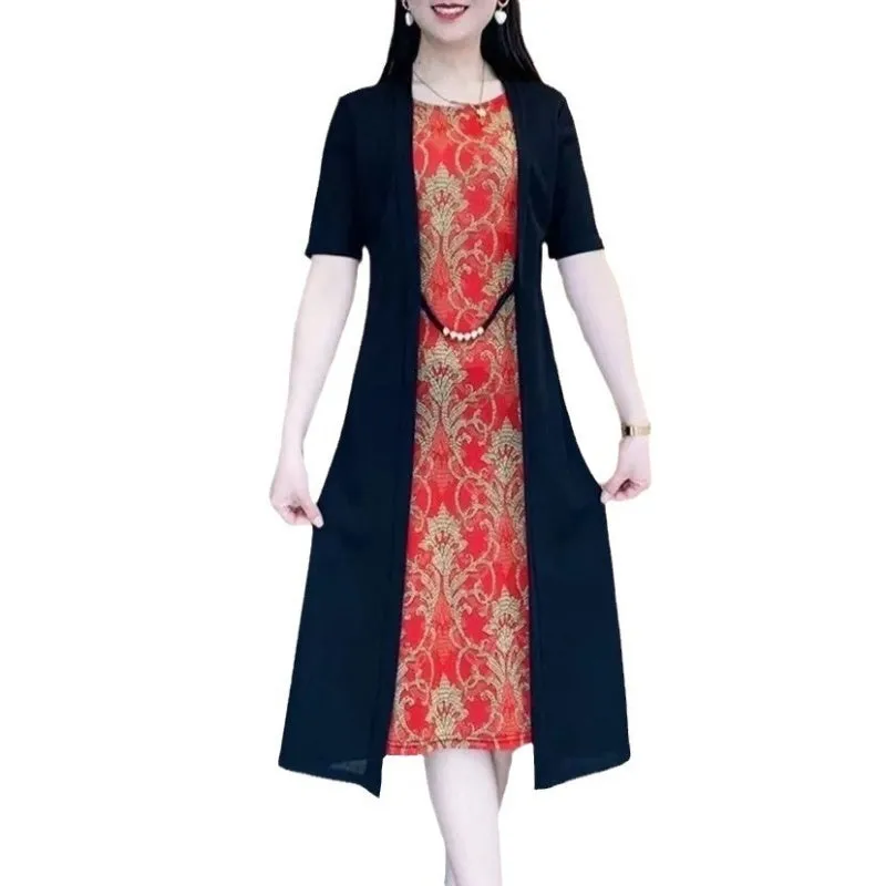 Women's Elegant Patchwork Fake 2-Piece Dress