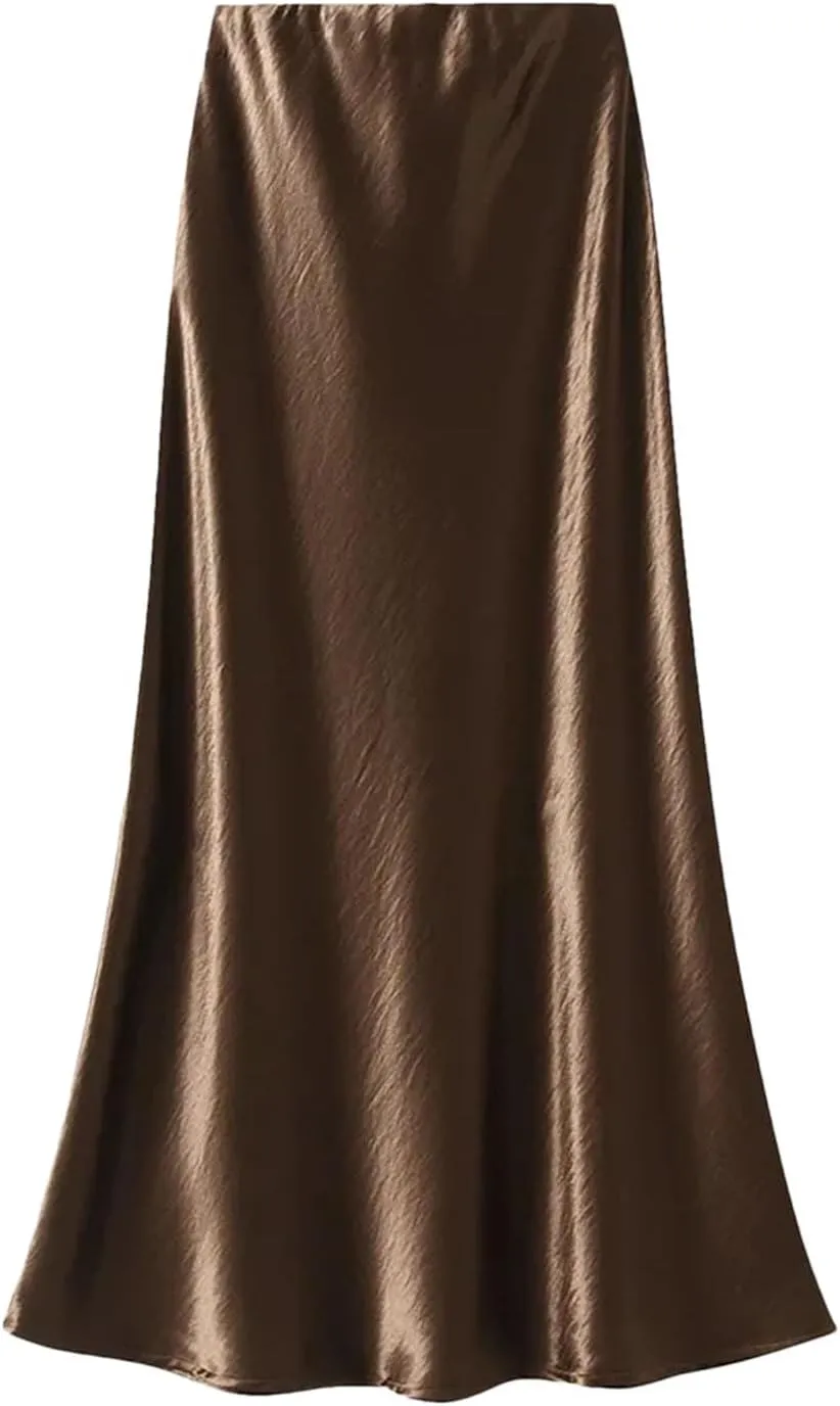 Women's Elegant Satin Skirt for Women - Pleated Flowing Tight Midi Skirt for Party