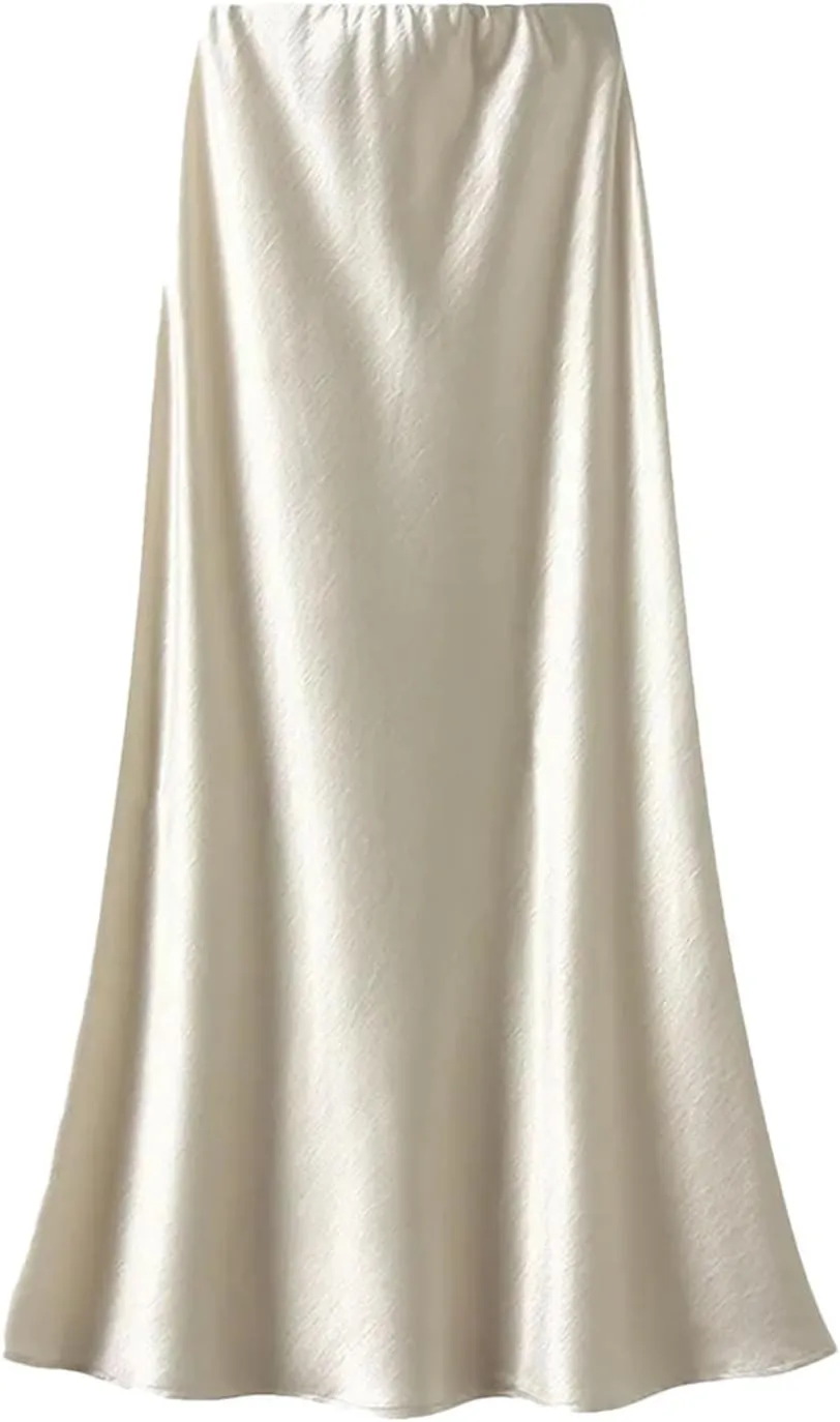 Women's Elegant Satin Skirt for Women - Pleated Flowing Tight Midi Skirt for Party
