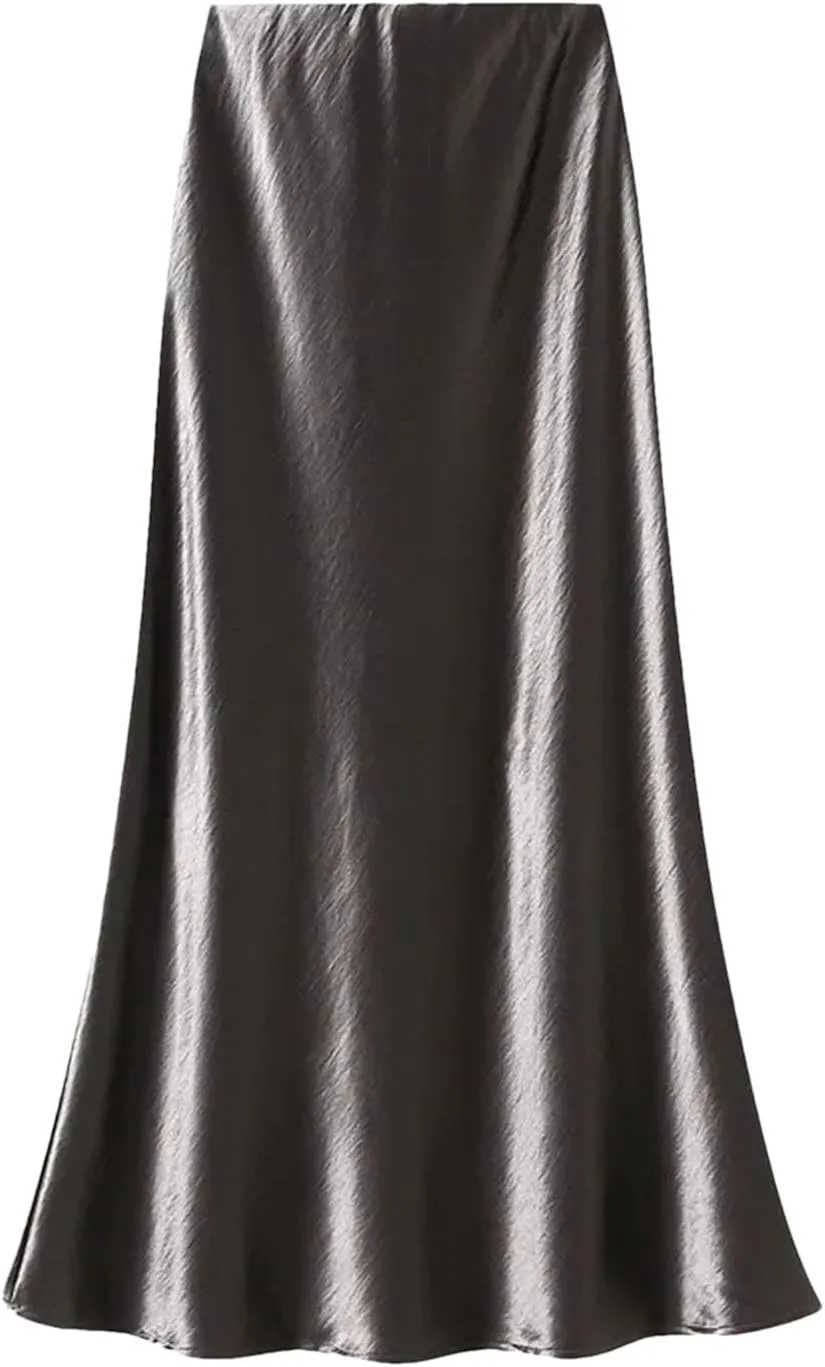 Women's Elegant Satin Skirt for Women - Pleated Flowing Tight Midi Skirt for Party