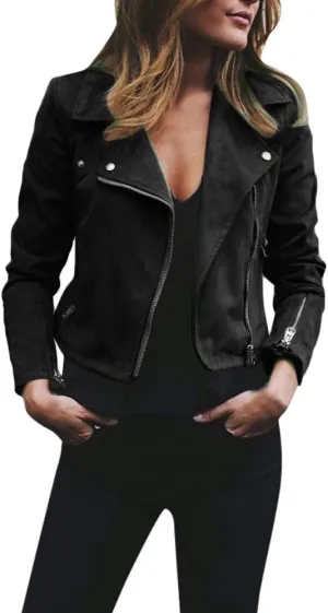 Womens Faux Leather Jacket Collar Zipper Stitching Solid Color Jacket Womens Coats De para Mujer Brown Jacket