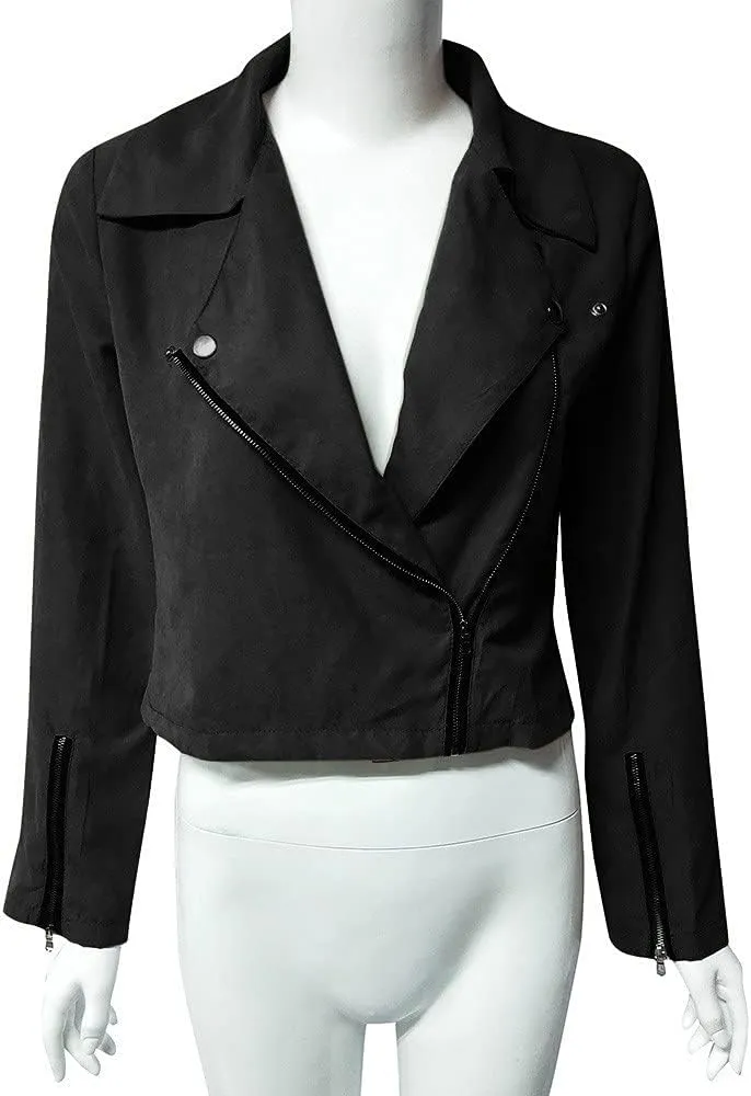 Womens Faux Leather Jacket Collar Zipper Stitching Solid Color Jacket Womens Coats De para Mujer Brown Jacket
