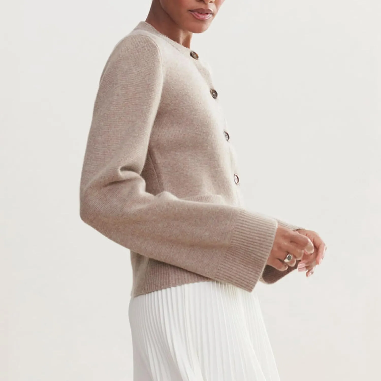 Women's Fitted Cardigan Long Sleeve Crew Neck Button Down Sweater Knit Cardigans Tops with Pockets