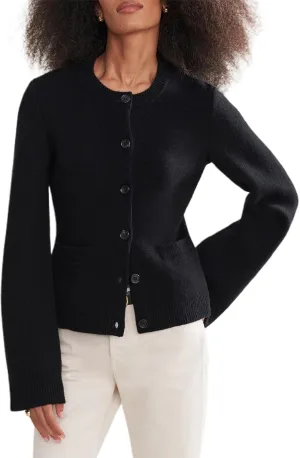 Women's Fitted Cardigan Long Sleeve Crew Neck Button Down Sweater Knit Cardigans Tops with Pockets