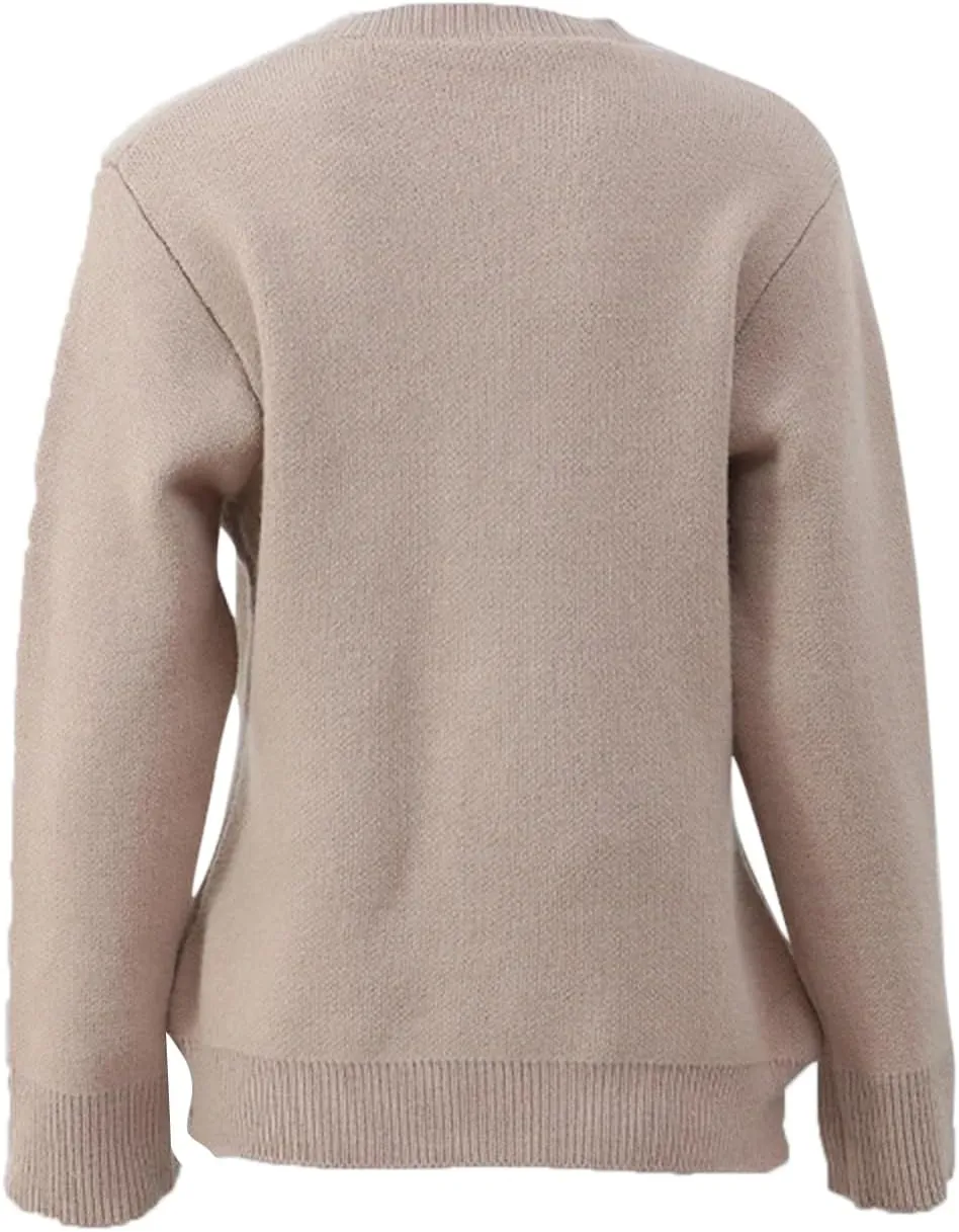Women's Fitted Cardigan Long Sleeve Crew Neck Button Down Sweater Knit Cardigans Tops with Pockets