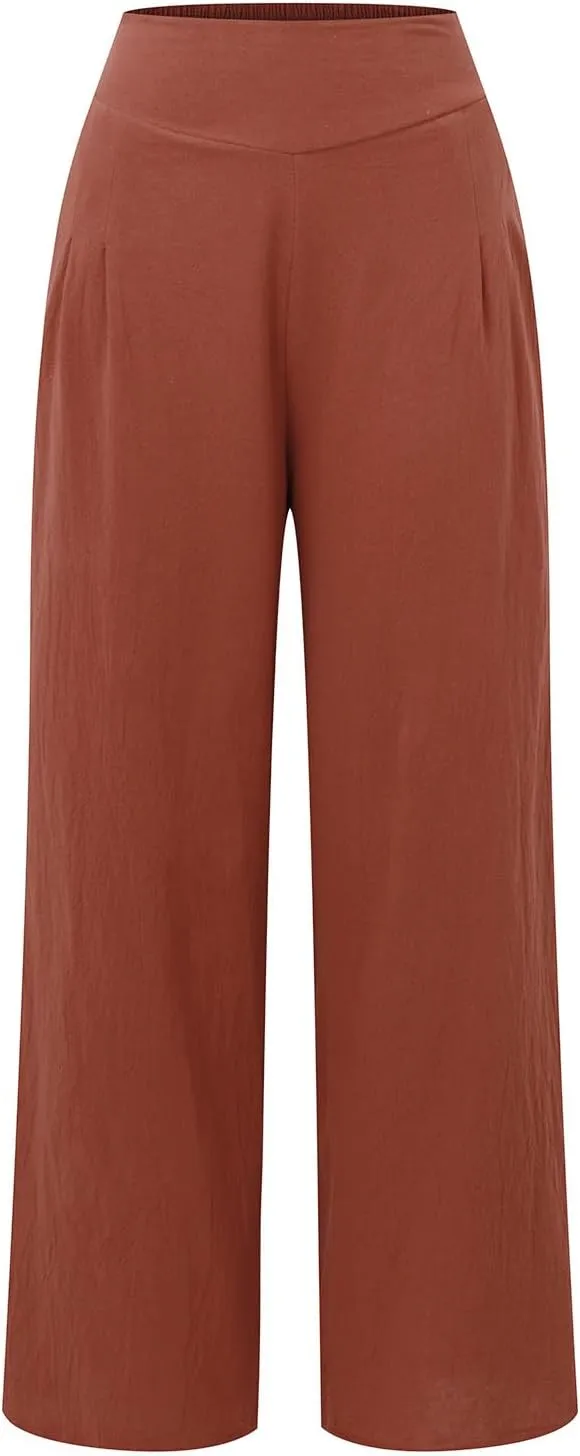 Women's Fleece Lined Pants Winter Colorful Beach Palazzo with Pockets Straight Leg Flare Leggings