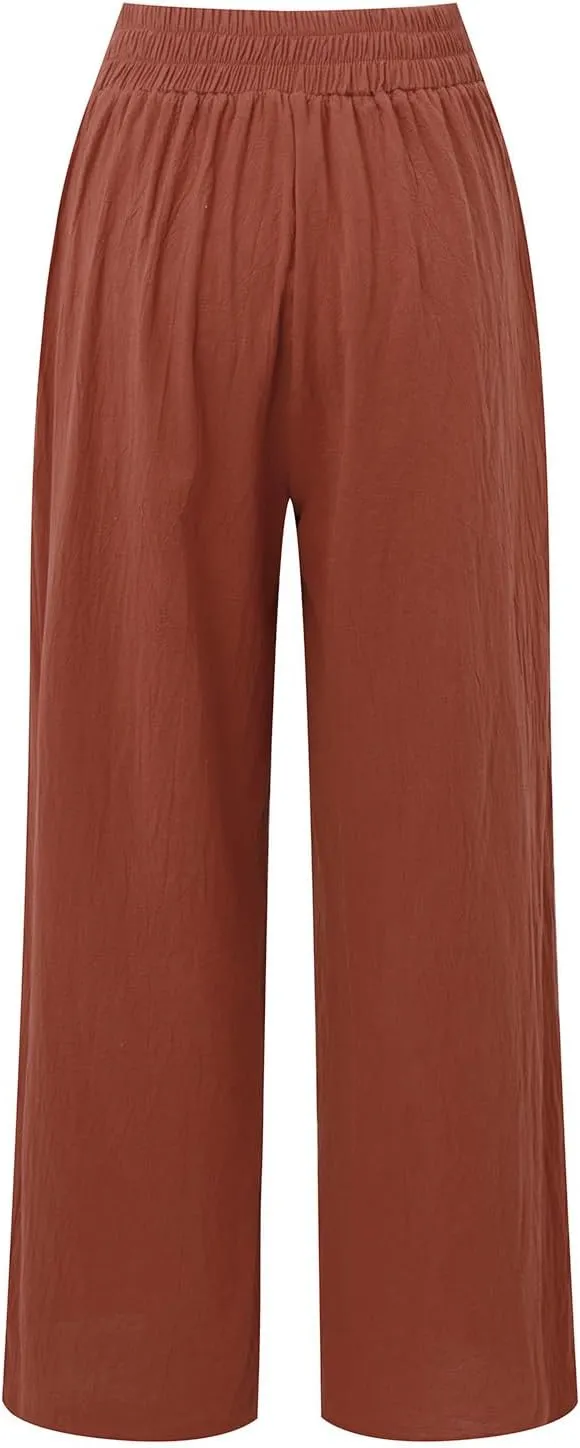 Women's Fleece Lined Pants Winter Colorful Beach Palazzo with Pockets Straight Leg Flare Leggings