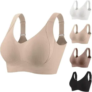 Womens Four Rows Adjustable Bras Cozy Ribbed Wireless Sports Bras Plus Size Full Coverage Solid Color Activities Bra