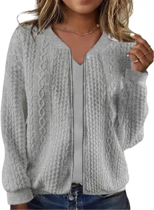 Women's Full Zip Sweatshirt Jacket Stand Collar Hoodless Outerwear Casual Coat with Pockets