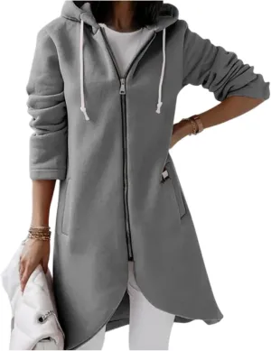 Women's Full Zip Up Hoodies Irregular Hem Long Sweatshirts Fleece Tunic Long Jacket Casual Loose Coat with Pockets