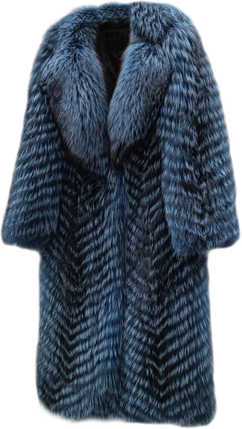 Women's Genuine Fox Fur Jacket Winter Coat Long Fuzzy Outerwear Turn-down Collar