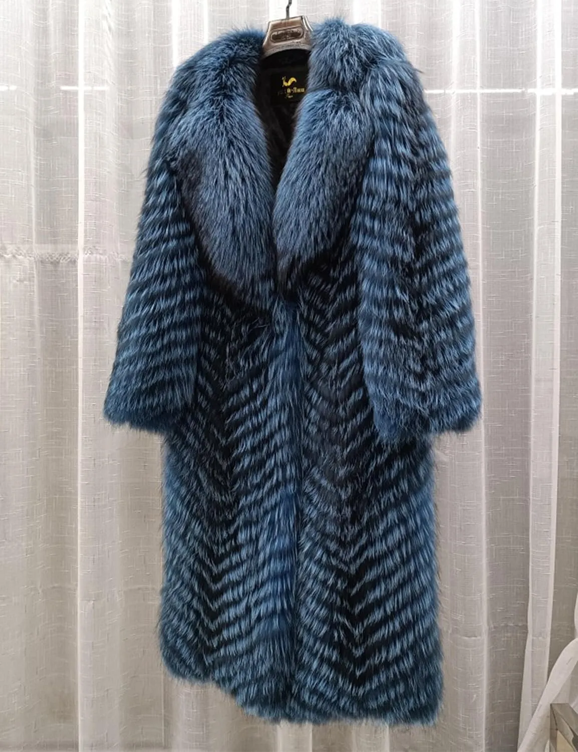 Women's Genuine Fox Fur Jacket Winter Coat Long Fuzzy Outerwear Turn-down Collar