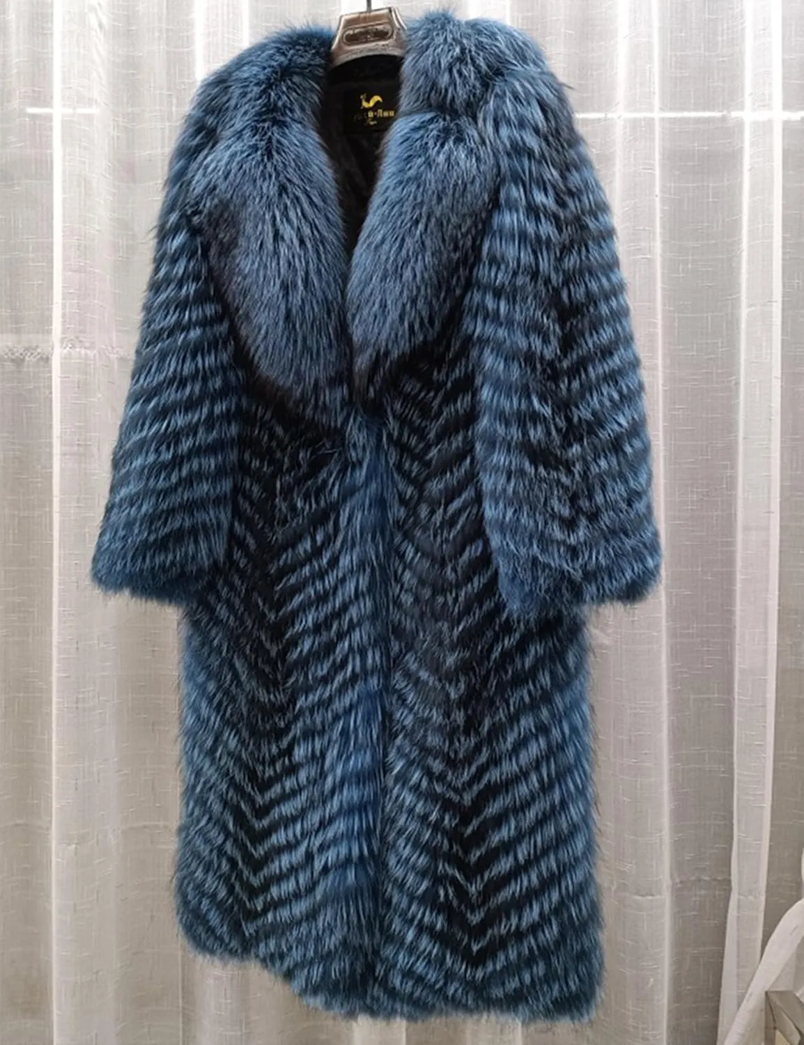 Women's Genuine Fox Fur Jacket Winter Coat Long Fuzzy Outerwear Turn-down Collar
