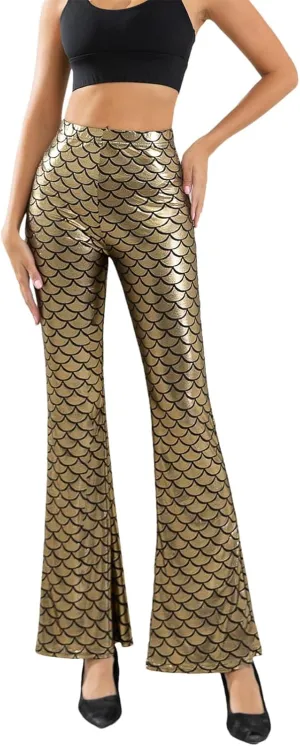 Women's Golden Fish Scale Hot Stamping Flared Pants High Elastic Tight Casual Night Out Pants