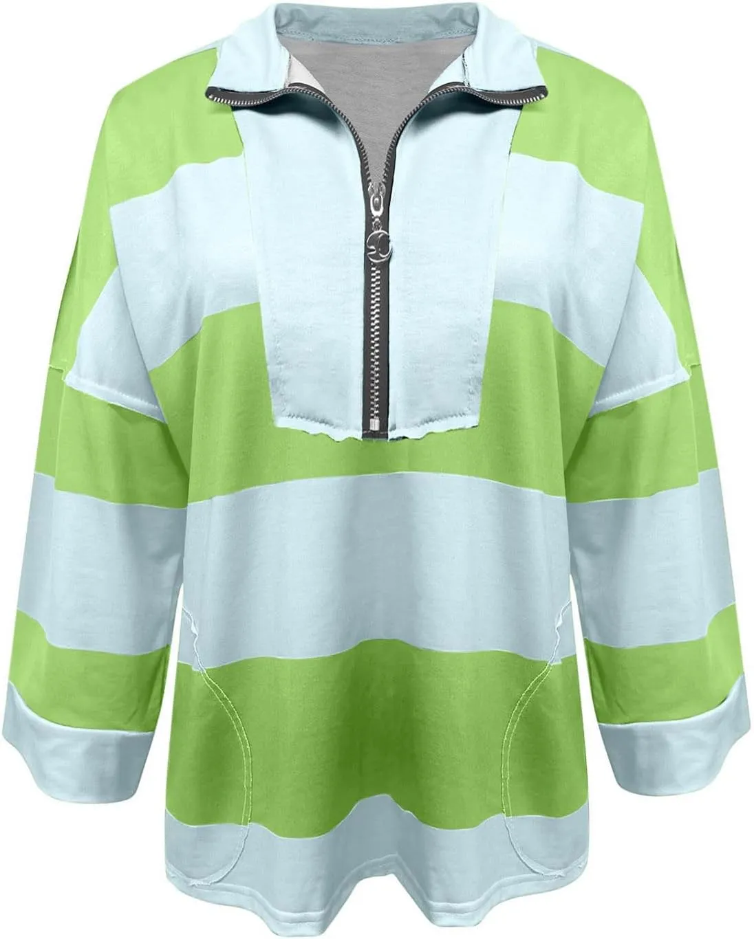 Womens Half Zip Striped Sweatshirt V Neck Oversized Hoodies Tops Casual Trendy Fall Outfits Loose Fit Preppy Clothes