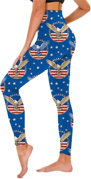Womens High Waist American Flag Leggings Soft USA Flag Patriotic Tights Stretchy Workout Gym Yoga Pants