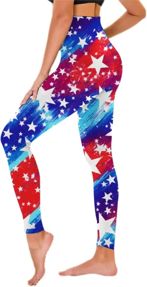 Womens High Waist American Flag Leggings Soft USA Flag Patriotic Tights Stretchy Workout Gym Yoga Pants