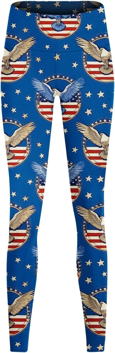 Womens High Waist American Flag Leggings Soft USA Flag Patriotic Tights Stretchy Workout Gym Yoga Pants