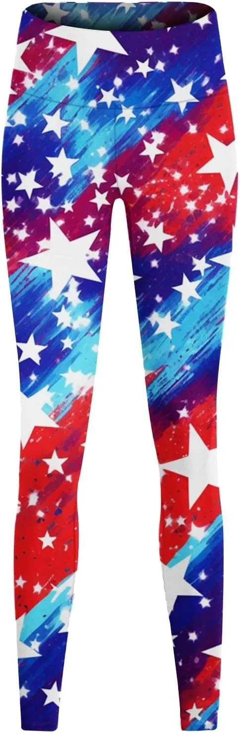 Womens High Waist American Flag Leggings Soft USA Flag Patriotic Tights Stretchy Workout Gym Yoga Pants