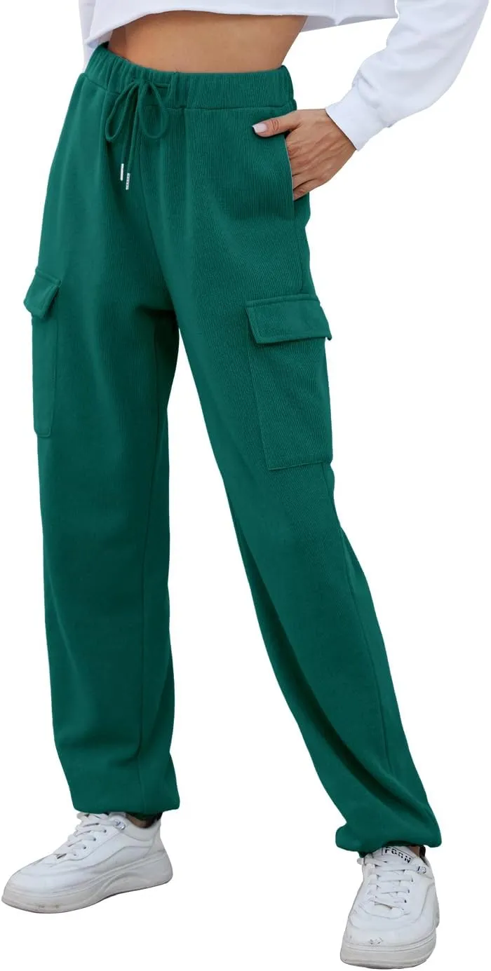 Womens High Waist Cargo Sweatpants Casual Cinch Bottom Jogger Pants Loose Drawstring Tapered Trousers with Pockets