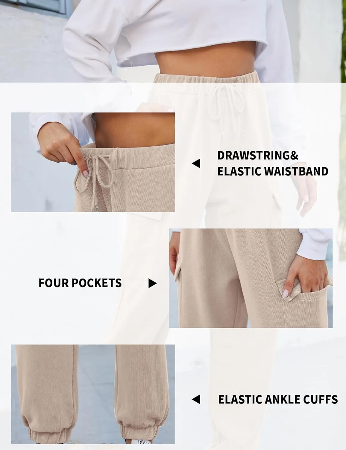 Womens High Waist Cargo Sweatpants Casual Cinch Bottom Jogger Pants Loose Drawstring Tapered Trousers with Pockets