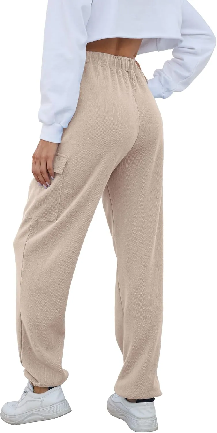 Womens High Waist Cargo Sweatpants Casual Cinch Bottom Jogger Pants Loose Drawstring Tapered Trousers with Pockets