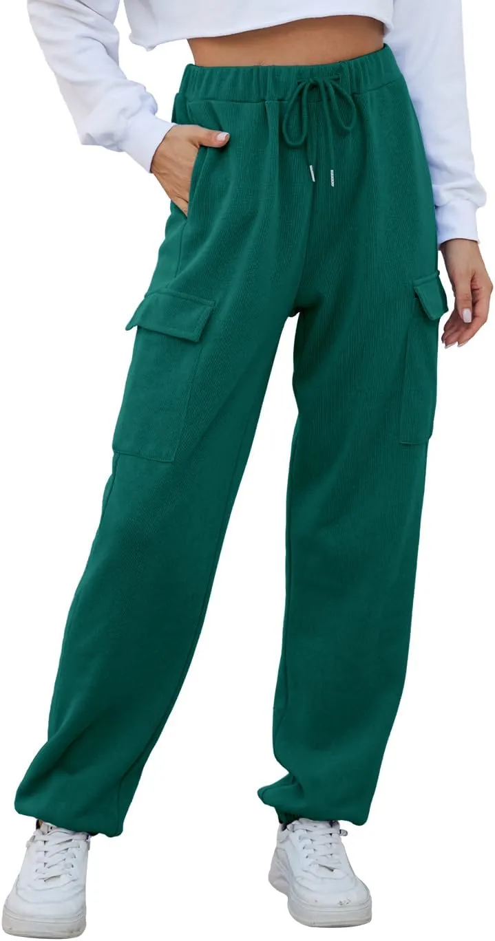 Womens High Waist Cargo Sweatpants Casual Cinch Bottom Jogger Pants Loose Drawstring Tapered Trousers with Pockets