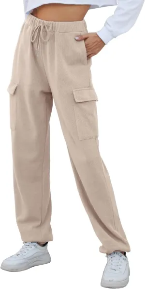 Womens High Waist Cargo Sweatpants Casual Cinch Bottom Jogger Pants Loose Drawstring Tapered Trousers with Pockets