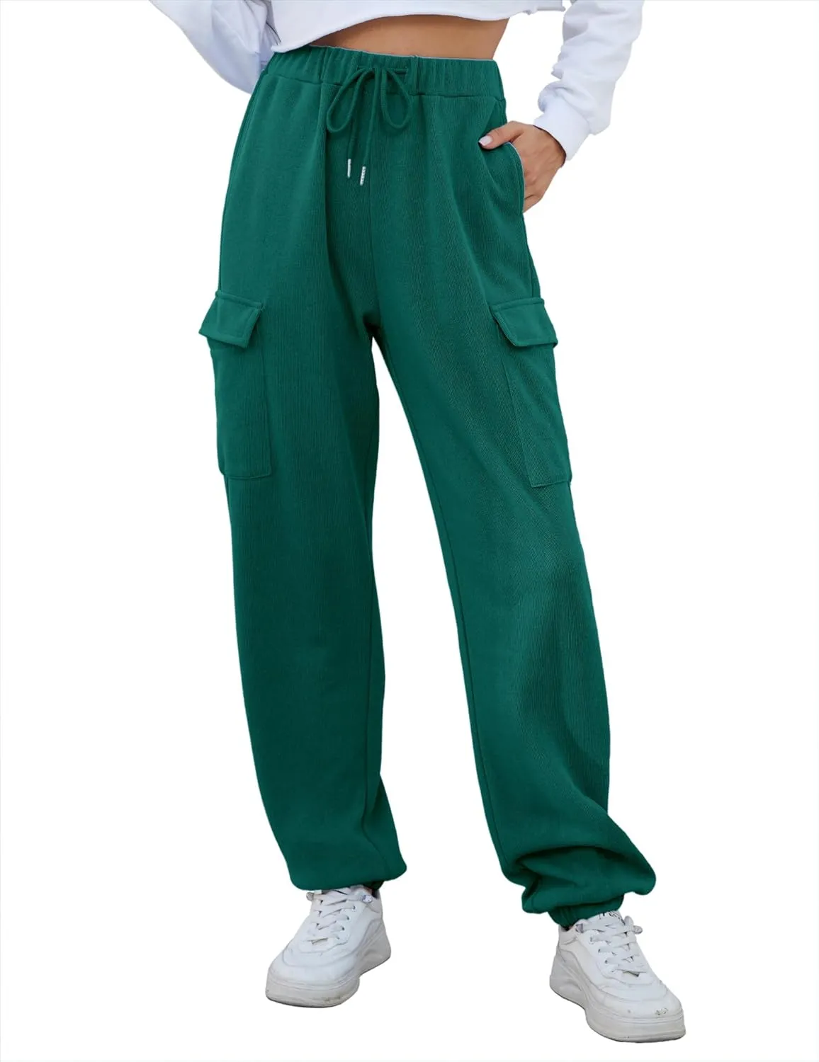 Womens High Waist Cargo Sweatpants Casual Cinch Bottom Jogger Pants Loose Drawstring Tapered Trousers with Pockets