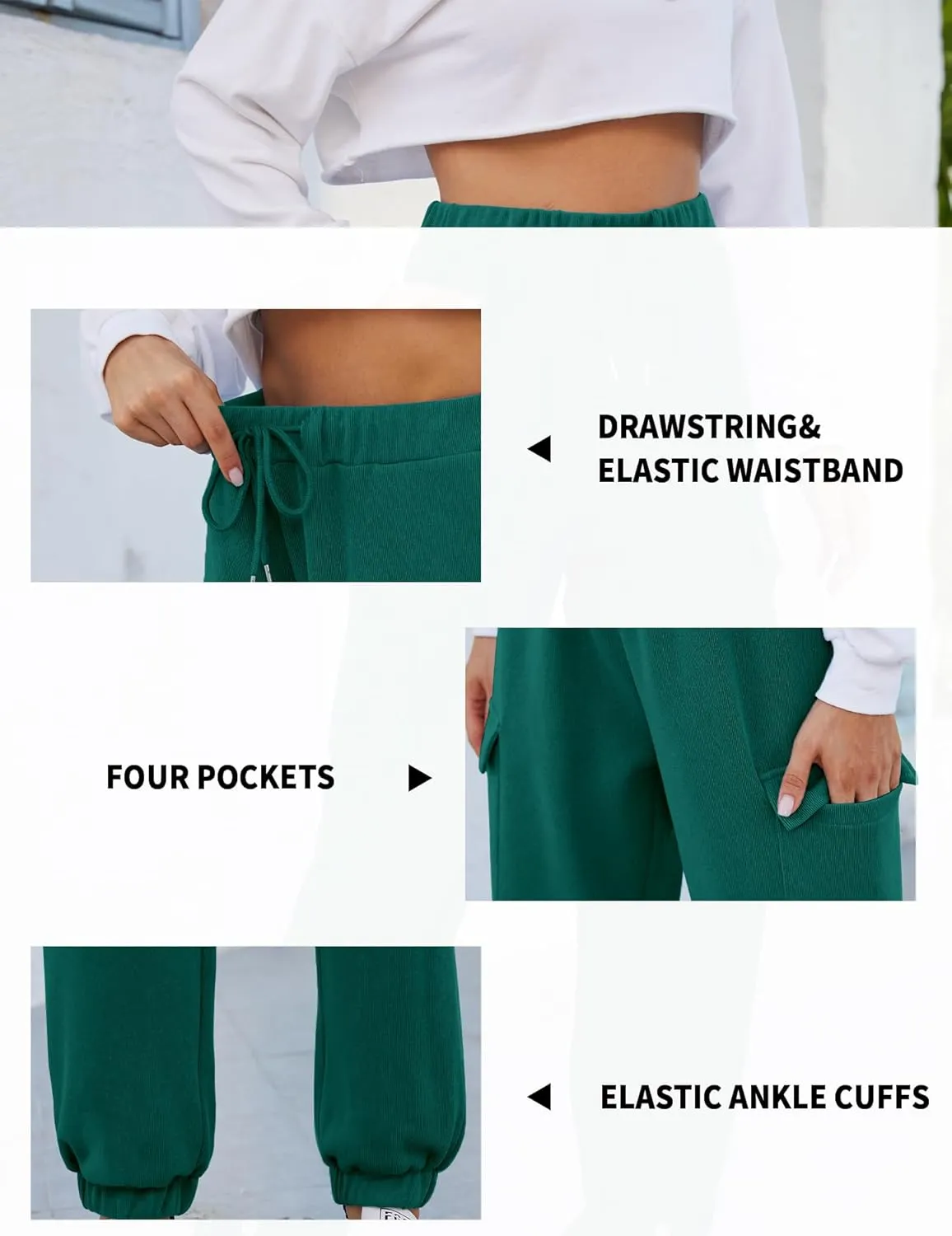 Womens High Waist Cargo Sweatpants Casual Cinch Bottom Jogger Pants Loose Drawstring Tapered Trousers with Pockets