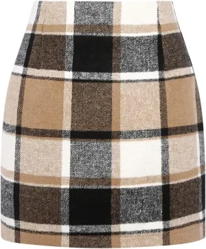 Womens High Waisted Plaid Skirt Fall Winter Mini Wool Bodycon Pencil A line Skirts