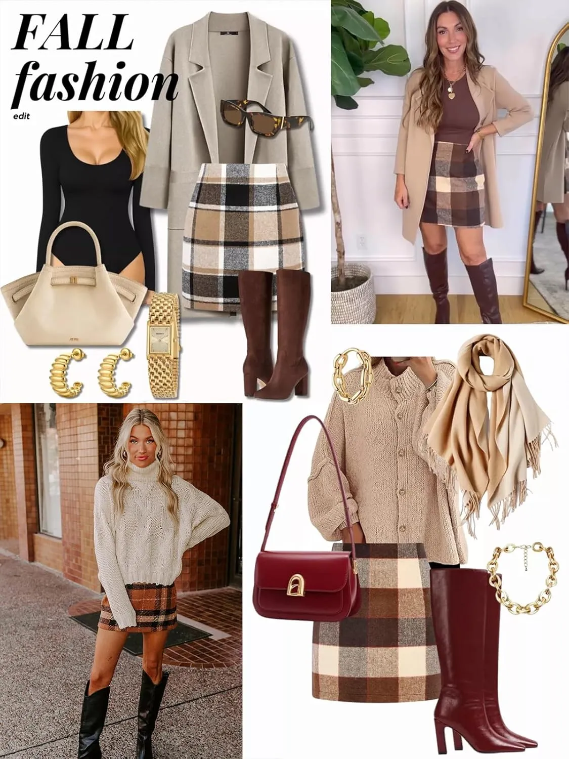 Womens High Waisted Plaid Skirt Fall Winter Mini Wool Bodycon Pencil A line Skirts