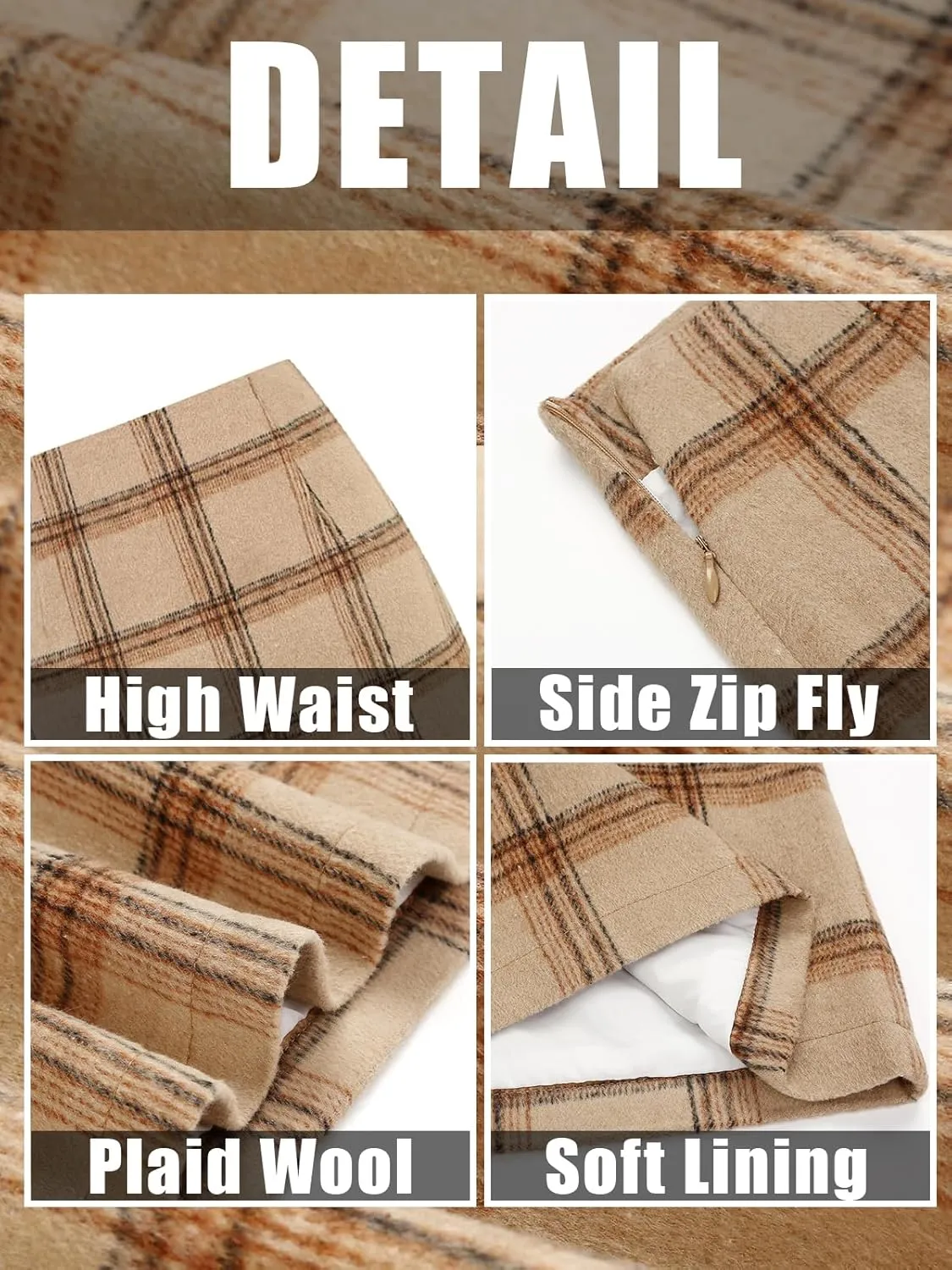 Womens High Waisted Plaid Skirt Fall Winter Mini Wool Bodycon Pencil A line Skirts