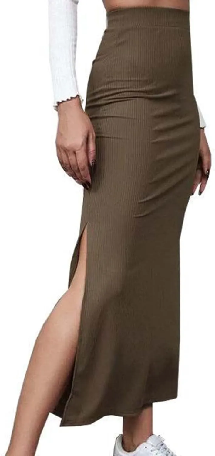Women's High Waisted Stretch Wrap Hip Maxi Skirts Side Split Bodycon Pencil Skirt Versatile Casual Fashion Skirt