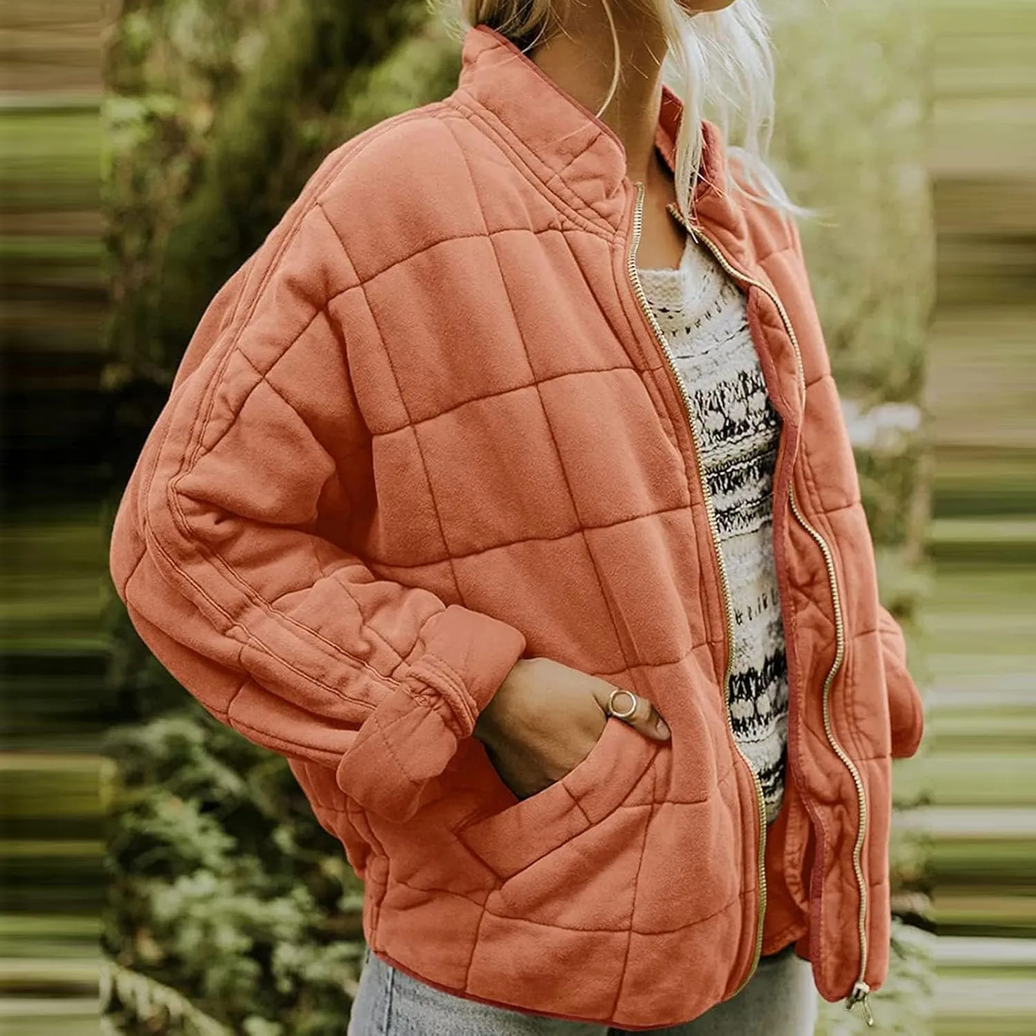 Womens Hooded Quilted Puffer Jacket Jacket Pocket Cotton Loose Jacket Winter Puffer Jacket Puffer Jacket Women
