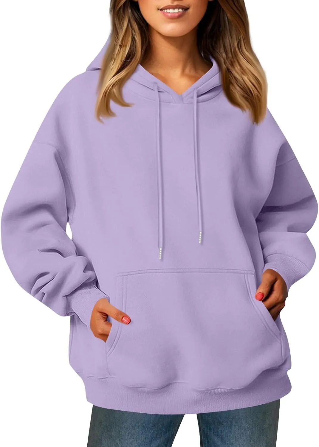 Womens Hoodies Oversized Fleece Hooded Sweatshirt Lightweight Drop Shoulder Trendy Y2K Hoodie Pullover with Pockets