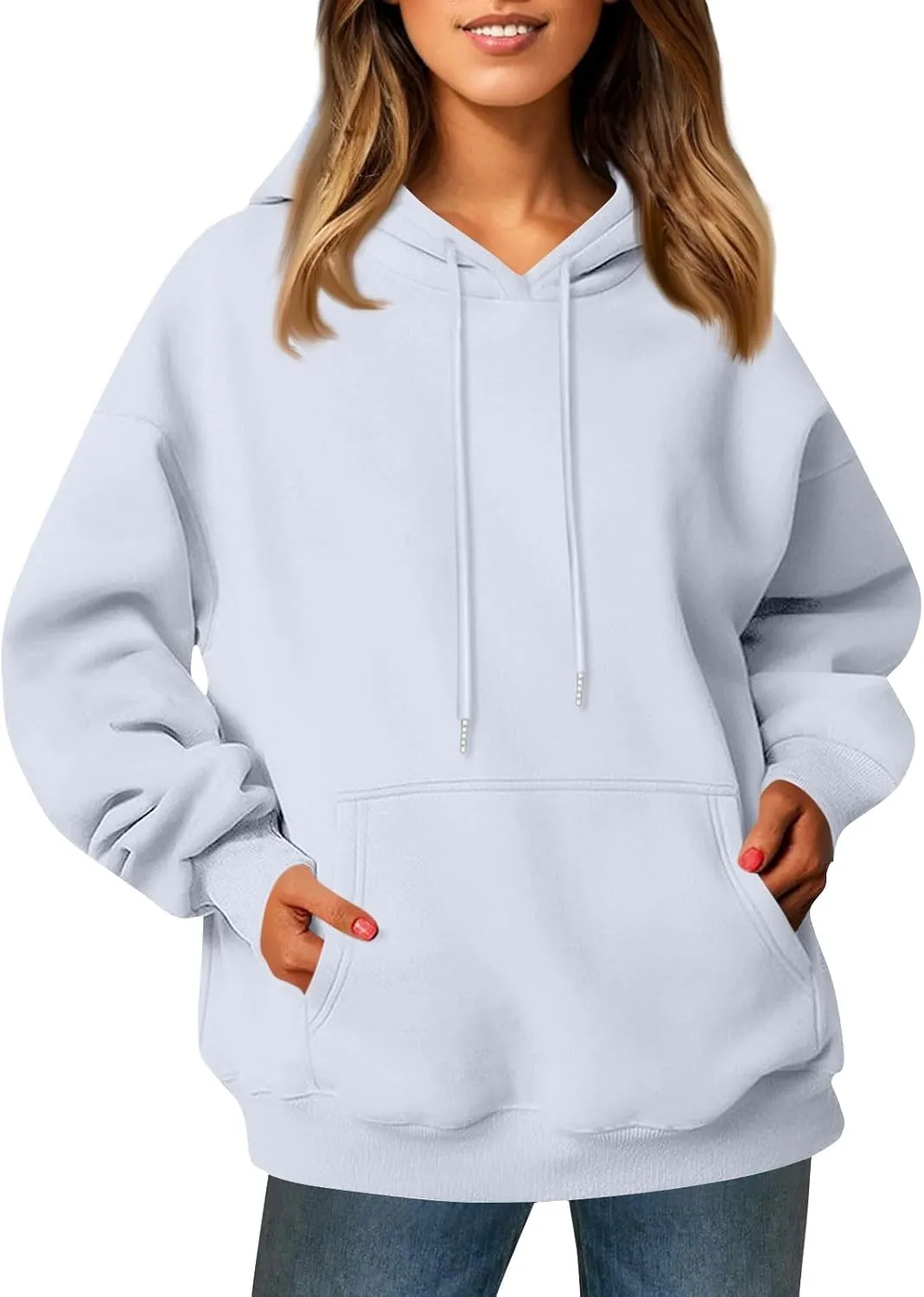 Womens Hoodies Oversized Fleece Hooded Sweatshirt Lightweight Drop Shoulder Trendy Y2K Hoodie Pullover with Pockets