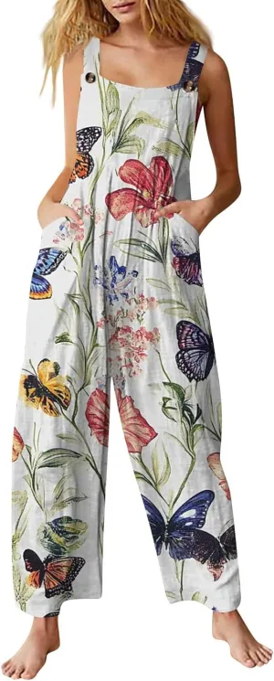 Womens Jumpsuits Loose One Piece Outfits 2025 Spring Summer Palazzo Rompers Casual Plus Size Overalls with Pockets